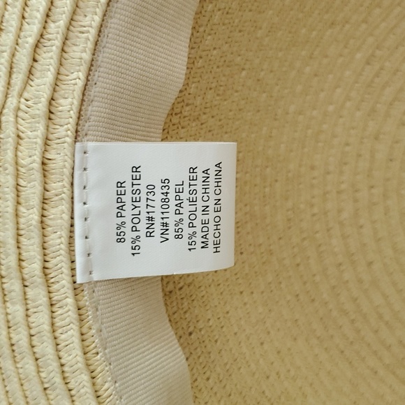 5" Wide Brim Straw Beach Hat - Tan, Red &  Blue - Picture 4 of 10